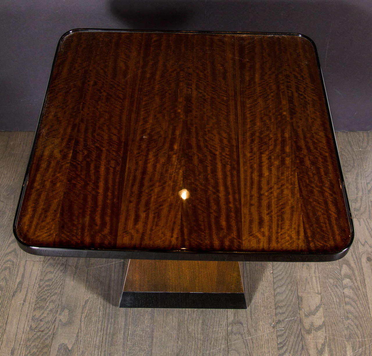 Art Deco Pyramid Base Occasional Table with Bookmatched Exotic Mahogany In Excellent Condition In New York, NY