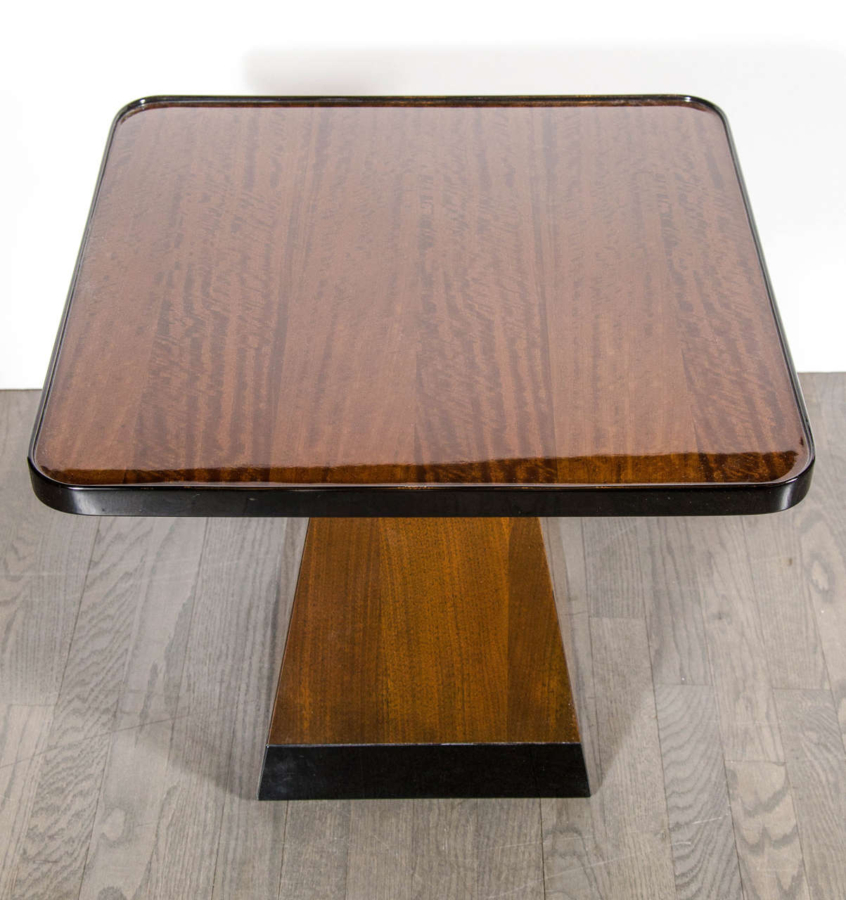 Mid-20th Century Art Deco Pyramid Base Occasional Table with Bookmatched Exotic Mahogany