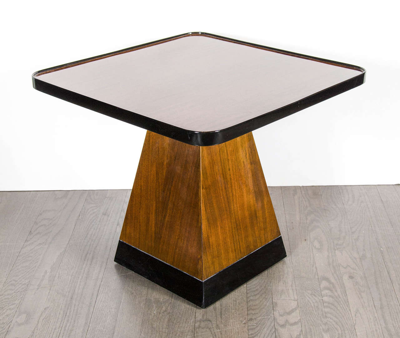 Art Deco Pyramid Base Occasional Table with Bookmatched Exotic Mahogany 2