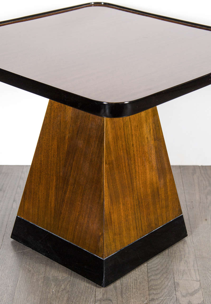 Art Deco Pyramid Base Occasional Table with Bookmatched Exotic Mahogany 3