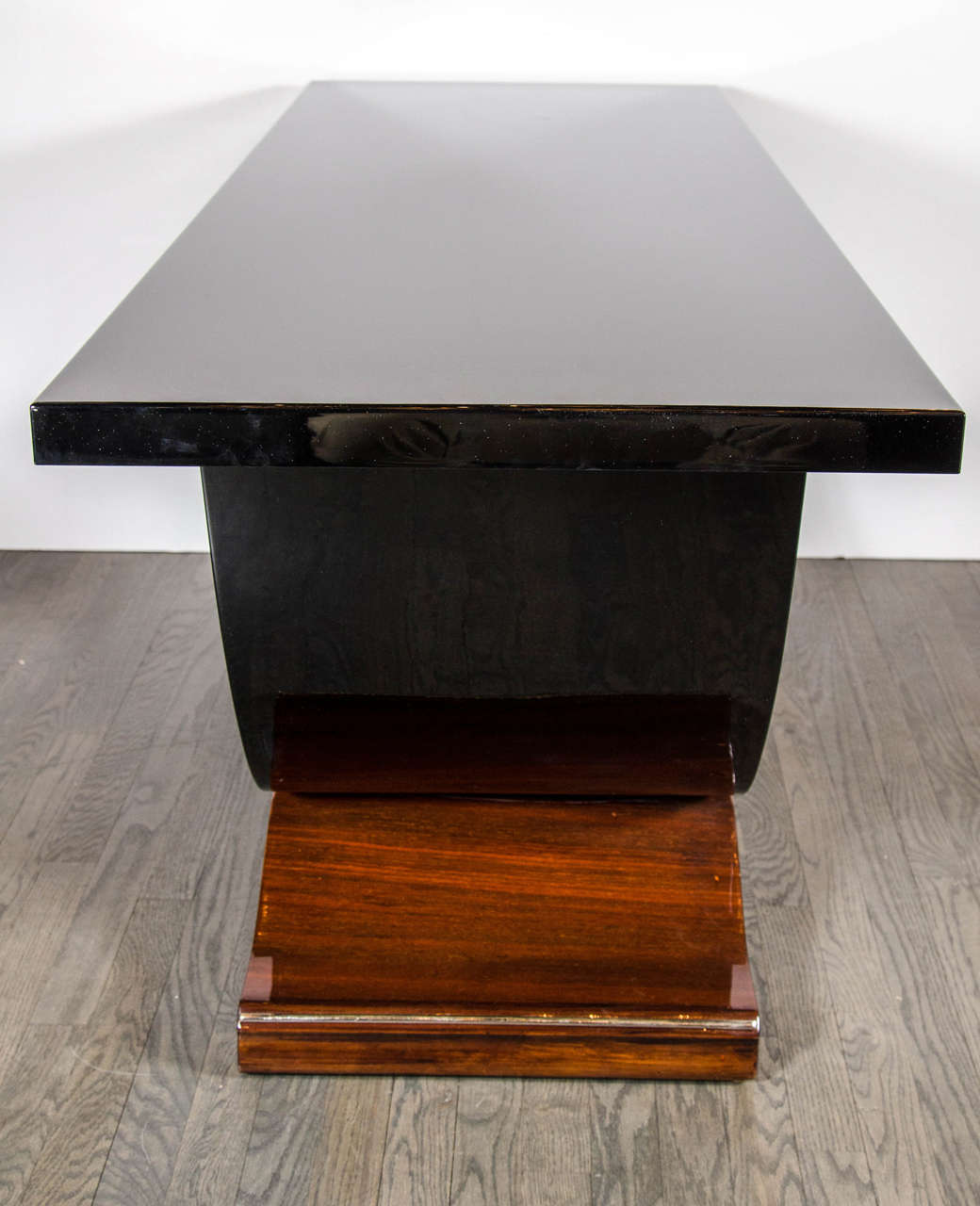 Mid-20th Century Art Deco Console Table in the Manner of Ruhlmann in Black Lacquer and Rosewood