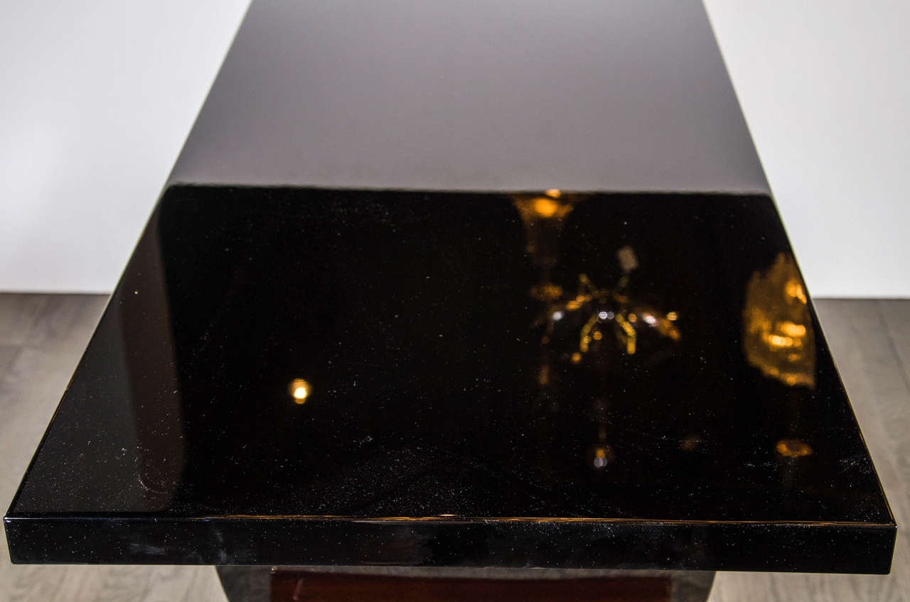 Art Deco Console Table in the Manner of Ruhlmann in Black Lacquer and Rosewood 1