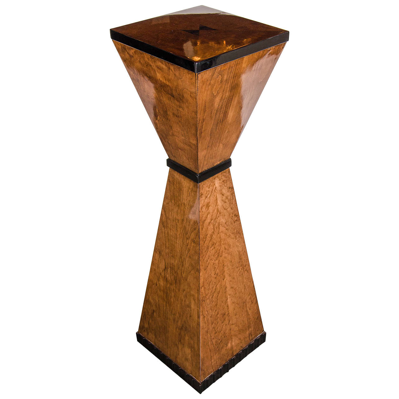 Exceptional Art Deco Inlaid Exotic Wood Pedestal with Black Lacquer Detail