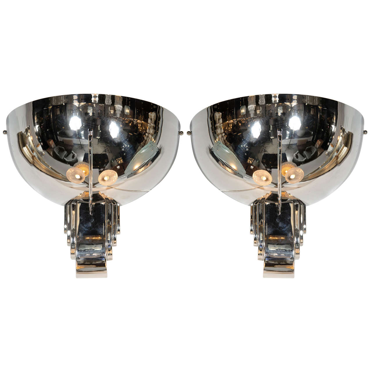 Pair of Art Deco Skyscraper Style Sconces in the Manner of Jean Perzel For Sale at 1stdibs