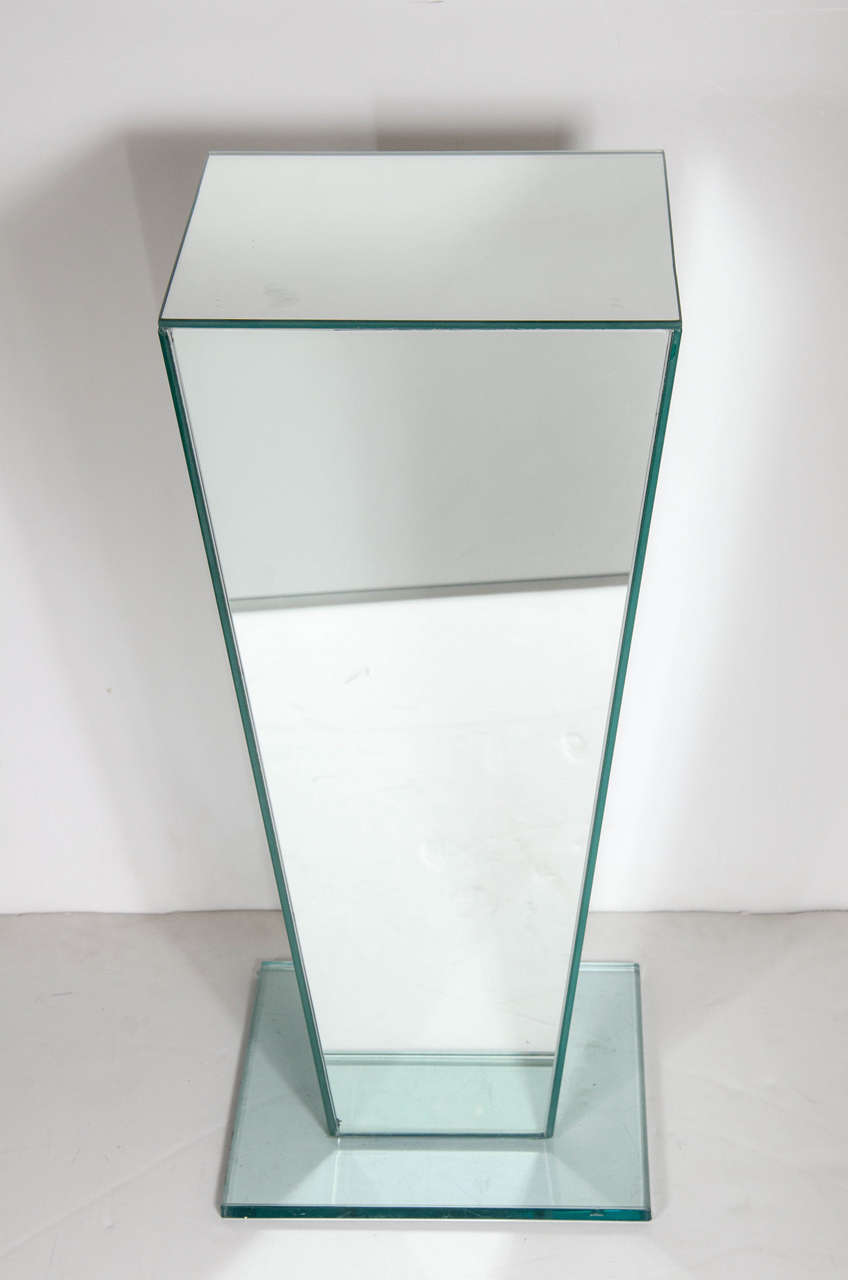 Pair of Sculptural MidCentury Modernist Mirror and Glass Pedestals at 1stDibs mirror and