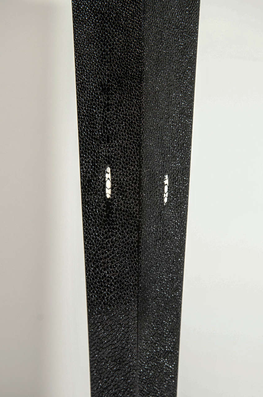Elegant Pair of Black Shagreen Column Lamps In Excellent Condition In Fort Lauderdale, FL