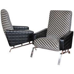 Pair of Italian mid century Armchairs with Angular Metal Bases 1