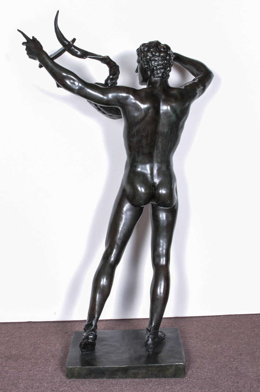 Neoclassical Large, Original Bronze Fully Nude Male 