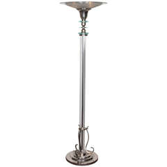 French 1940s Glass Stem and Nickeled Bronze Torchère or Floor Lamp