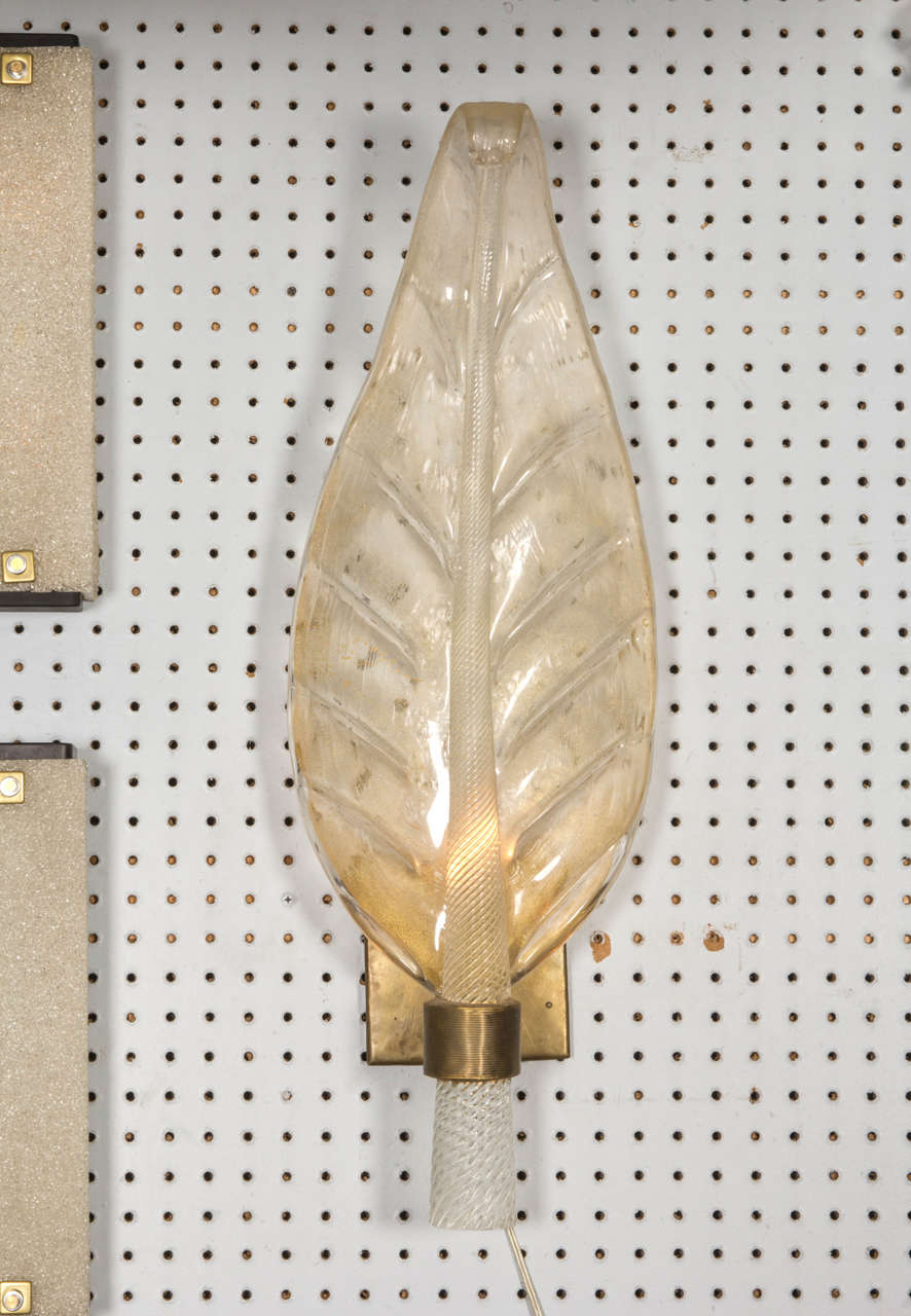 Organic Modern Pair of very large leaf, hand blown Murano wall sconces by Barovier e Toso