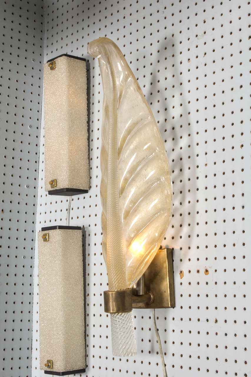 Pair of very large leaf, hand blown Murano wall sconces by Barovier e Toso 4