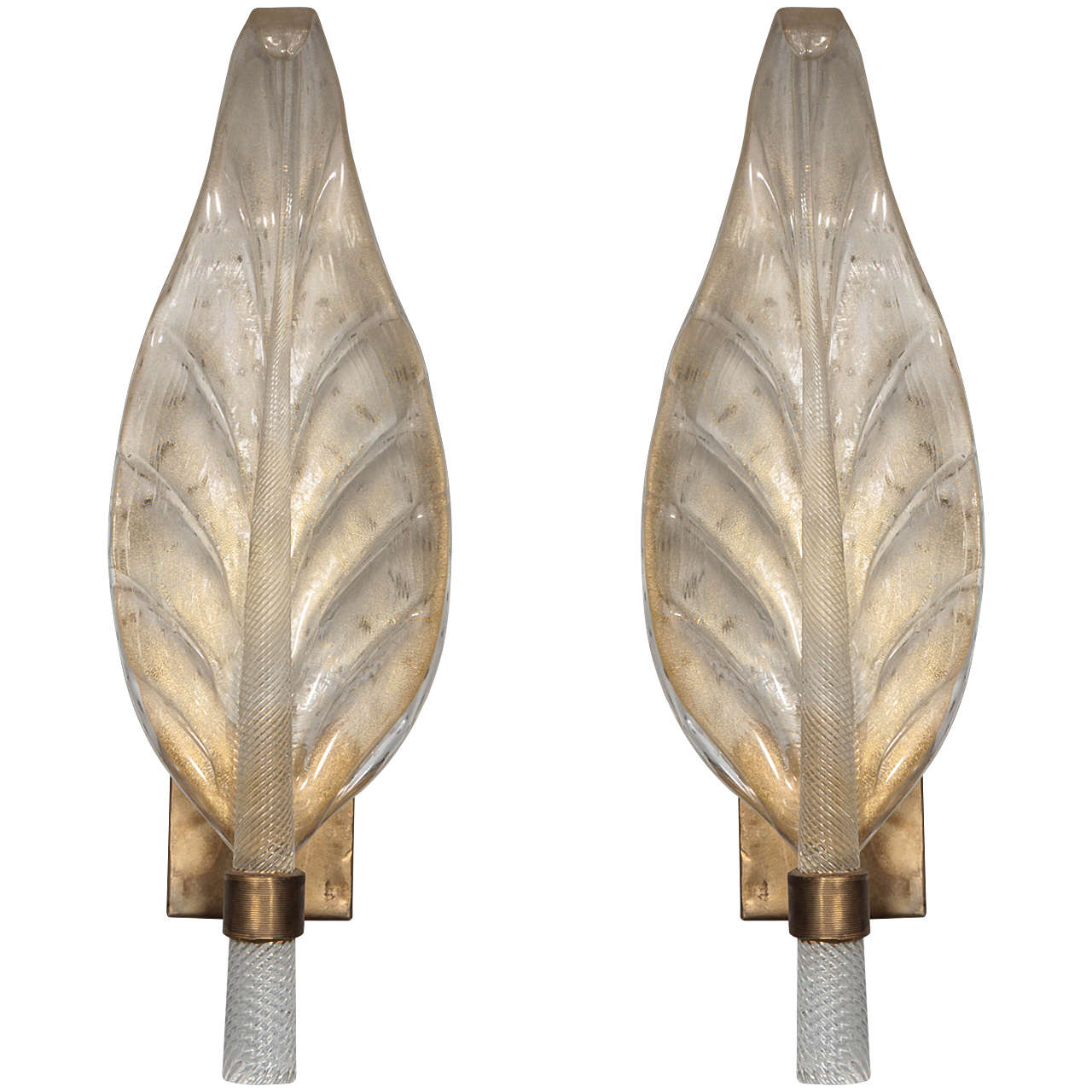 Pair of very large leaf, hand blown Murano wall sconces by Barovier e Toso