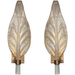 Vintage Pair of very large leaf, hand blown Murano wall sconces by Barovier e Toso