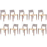 Set of 4 Rosewood and Papercord Dining Chairs by Niels Moller