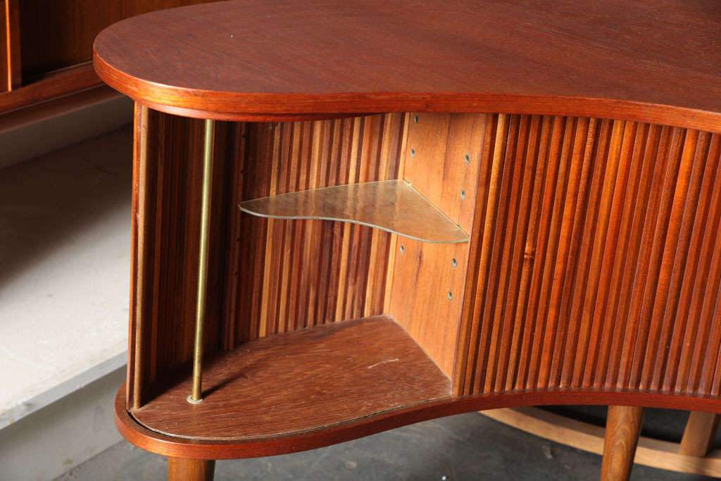 Mid-20th Century Danish Modern Kidney-Shaped Teak Desk with Tambour Doors