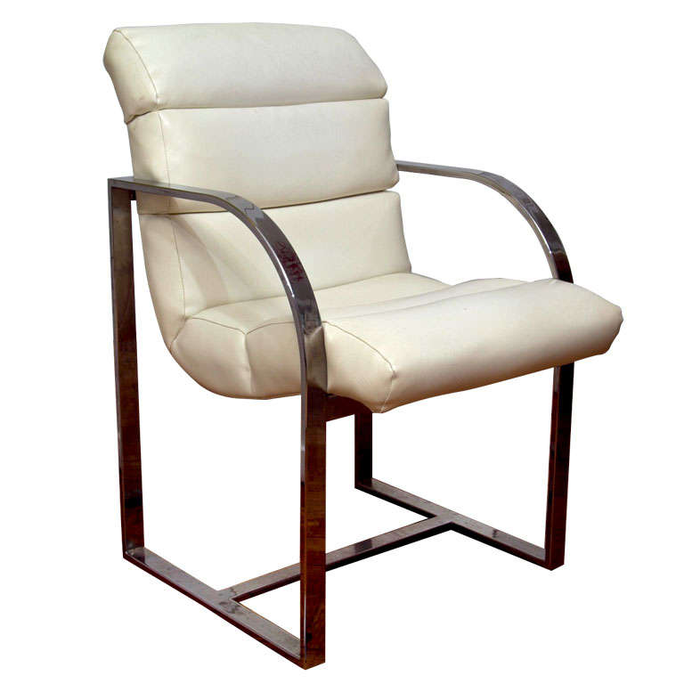 Set  4  Milo  Baughman  Steel  &  Leather  Armchairs