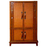 Vintage Rattan   And  Leather  Armoire