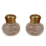 Antique Pair of English Crystal Inkwells