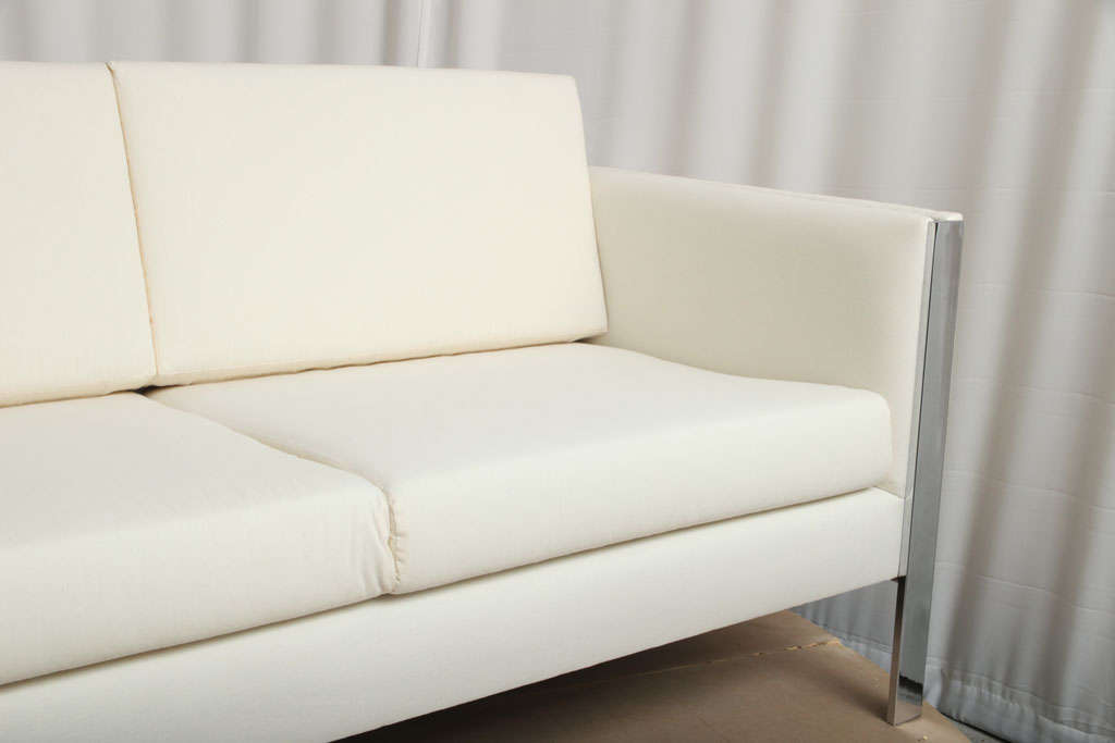 Metal Sofa, Muslin Upholstery in Milo Baughman Style