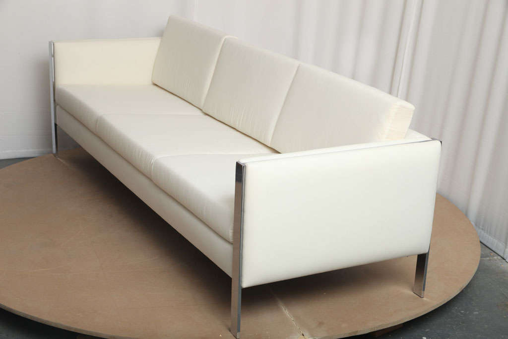 Sofa, Muslin Upholstery in Milo Baughman Style 1