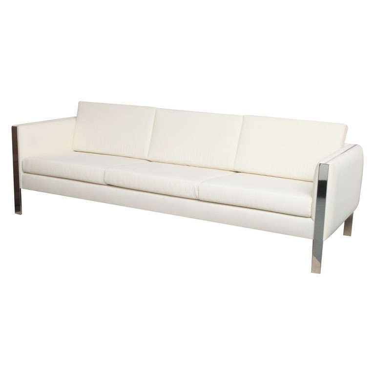 Sofa, Muslin Upholstery in Milo Baughman Style