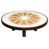 Signed Roger Capron Oval Coffee Table With 'Garrigue' Tiles