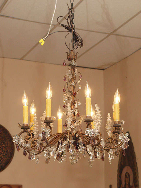 Maison Jansen Eight-Arm Crystal and Iron Chandelier