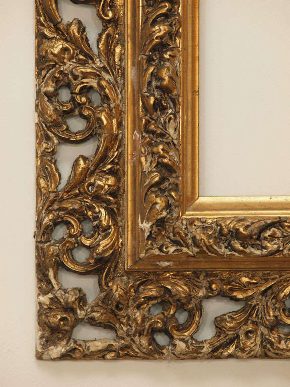 Gesso Early 20th c Rococo Style Carved Giltwood Italian Frame For Sale