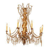 Gilt wood and crystal chandelier