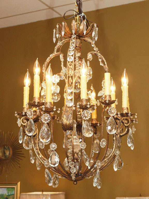 Maison Jansen crystal and iron 12 light chandelier
