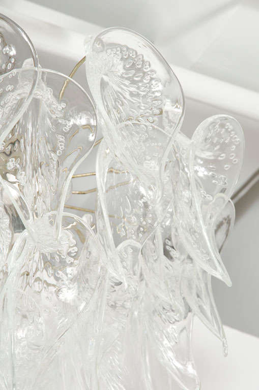 Italian Crystal Calla Lily Petal Bouquet Chandelier by Camer Glass
