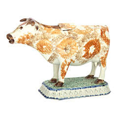 A Rare English Cow Creamer With Pratt Colors