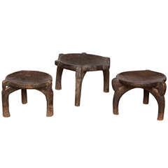 set of three handcarved antique African stools