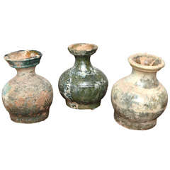 trio of rustic Han dynasty mini "hu" jars