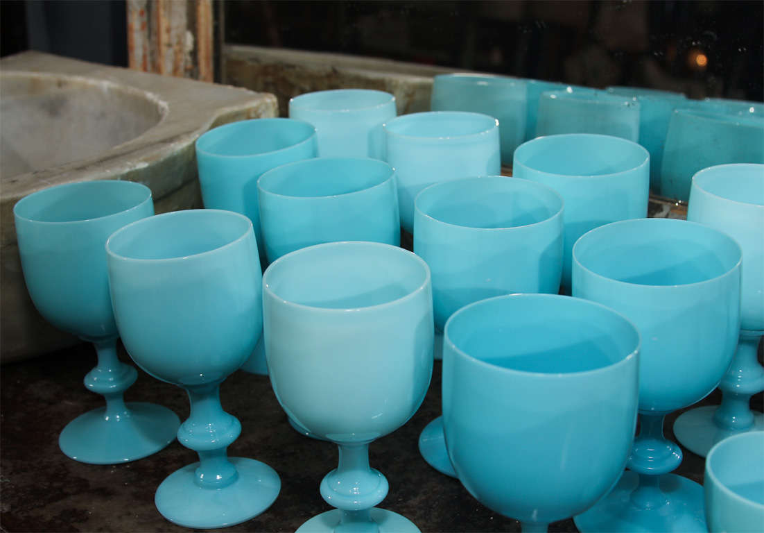 Mid-20th Century French Blue Opaline Glassware