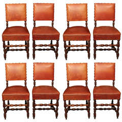 set of 8 French leather dining chairs