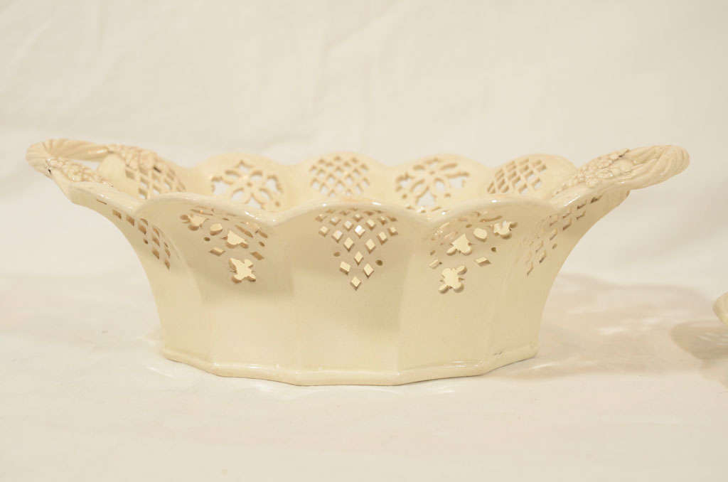 18th Century and Earlier An  English 18th Century Pierced Antique Creamware Basket and Stand
