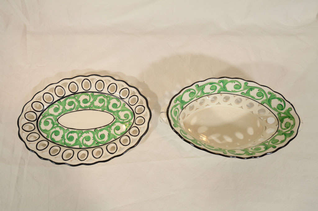 Pottery A Pair of Spode Creamware Baskets and Stands