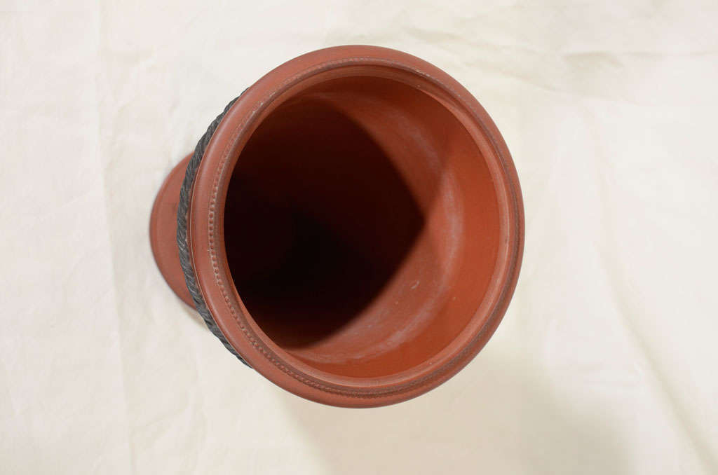 English Pair 18th Century Wedgwood Rosso Antico Stoneware Vases with Black Basalt