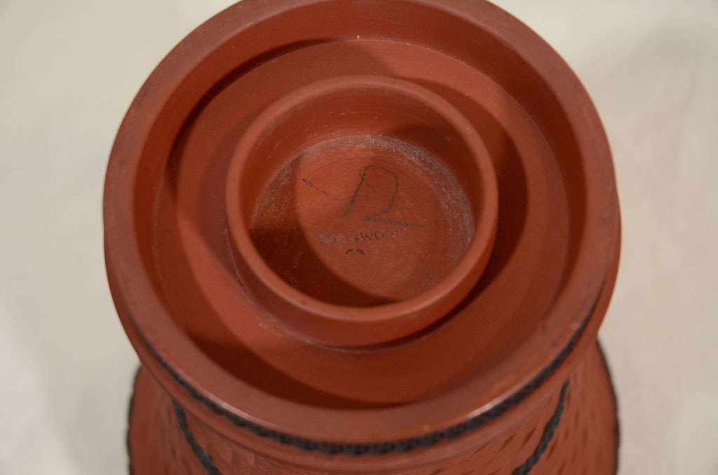 Pair 18th Century Wedgwood Rosso Antico Stoneware Vases with Black Basalt 1
