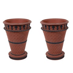 Pair 18th Century Wedgwood Rosso Antico Stoneware Vases with Black Basalt