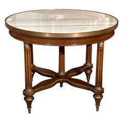 French Marble Top Mahogany Coffee Table by Jansen