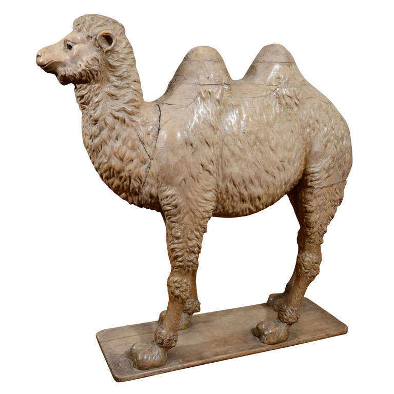 Large-Scale 19th Century Wood Sculpture of a Bactrian Camel For Sale