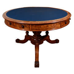 19th Century Gillows of Lancaster Burl Walnut Drum Table.