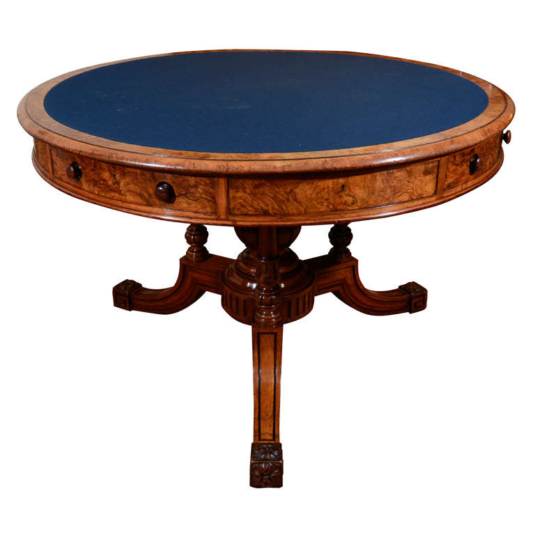 19th Century Gillows of Lancaster Burl Walnut Drum Table. For Sale