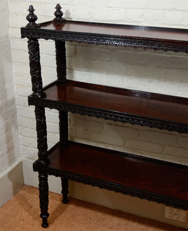 Anglo-Indian 19th Cent. Rosewood Three-Tier Bookcase/Etagere In Excellent Condition In Long Island City, NY