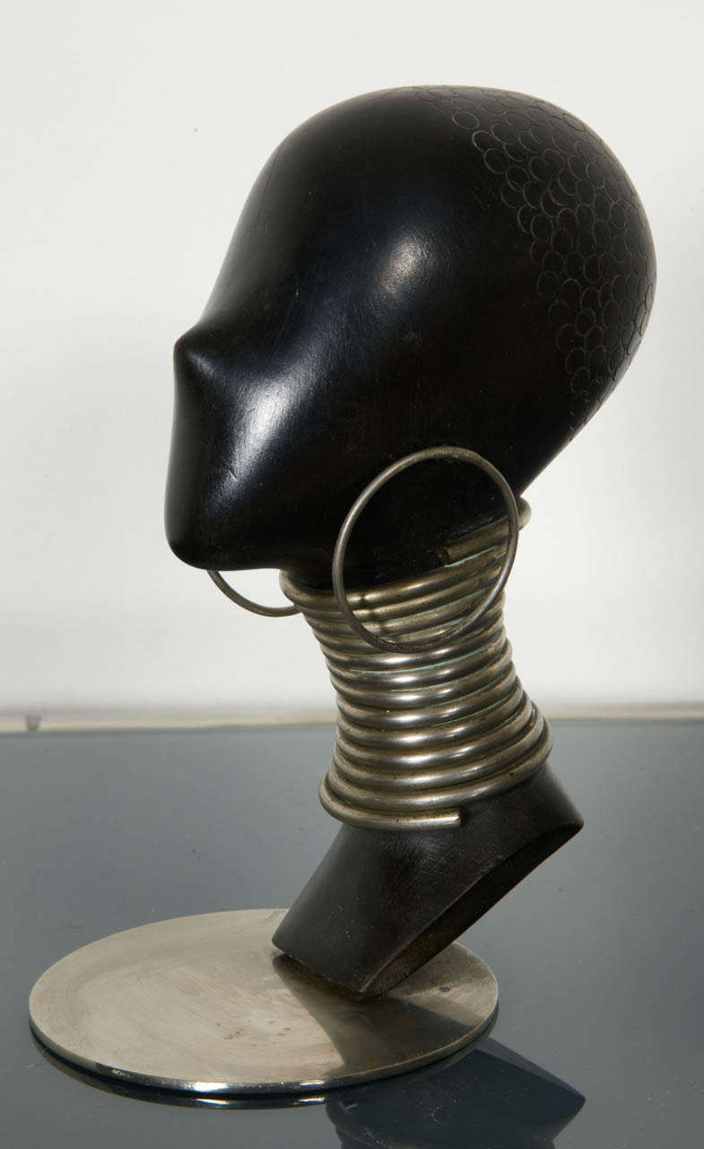 Art déco tête de femme en ébène Art Déco des années 1930 par Karl Haguenauer