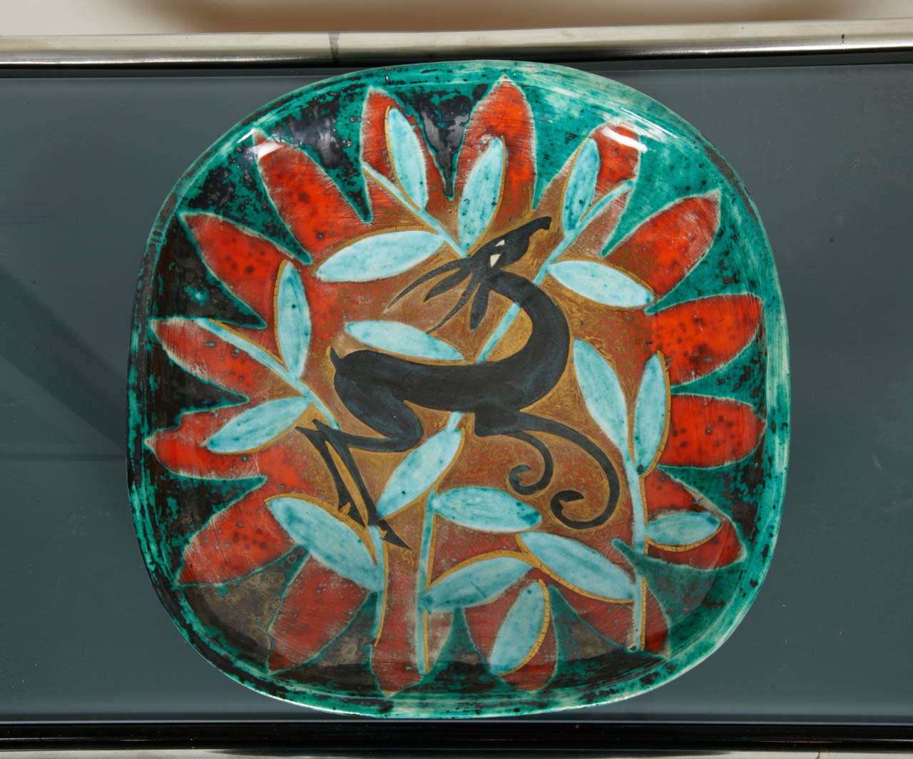 French 1930-1940's Art Deco Ceramic Plate by Edouard Cazaux