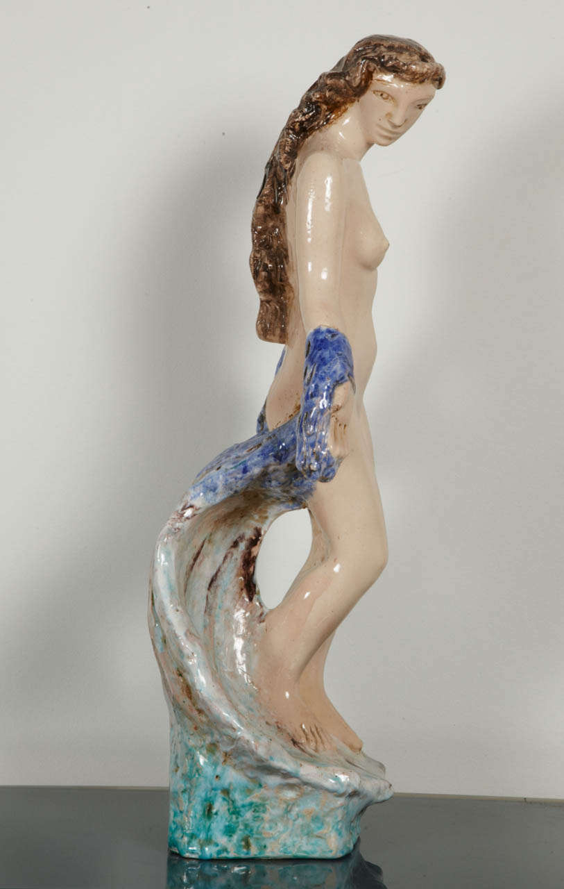 French Ceramic Venus Sculpture by Edouard Cazaux, circa 1940-1950 For Sale