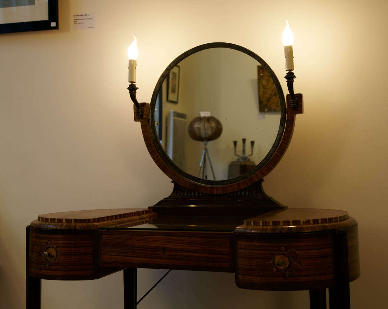 Marqueterie Table de coiffeuse Art Déco avec tabouret par Krieger, vers 1925 en vente